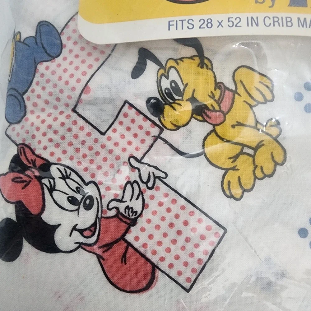 Vintage Dundee Disney Babies 1984 Crib Sheet Alphabet Pink Blue Mickey NIP NOS